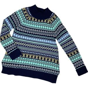 NEW YORK & CO. Blue Fair Isle Ribbed Mock Neck Sweater Size Medium